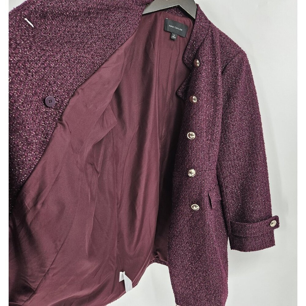 ANN TAYLOR SHIMMER POTENT PURPLE TWEED FITTED DOUBLE BREASTED COAT SZ XLP - Picture 7 of 9